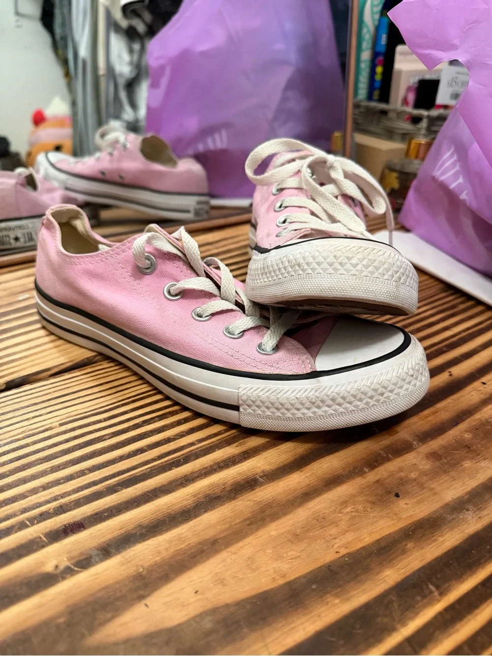 Converse Pink Low-Top Canvas Sneakers with White Soles